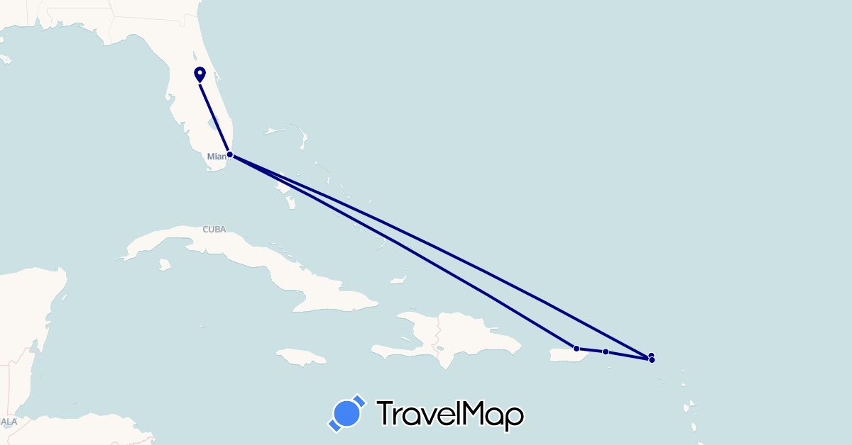 TravelMap itinerary: driving in Anguilla, Netherlands, United States (Europe, North America)